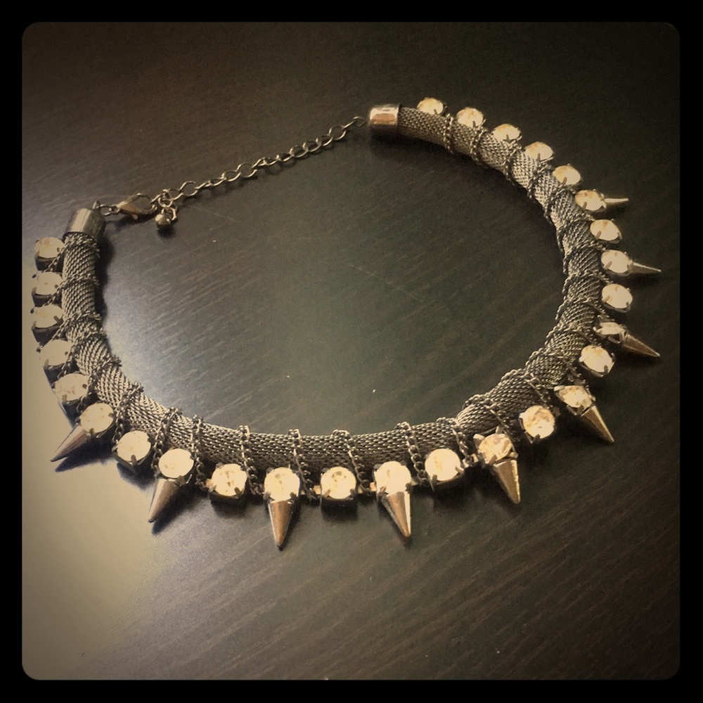 BEBE crystal spike gunmetal choker necklace